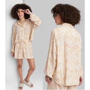 Ascot + Hart Long Sleeve Shirt & Short Loungewear Set Brown Womens Size Medium